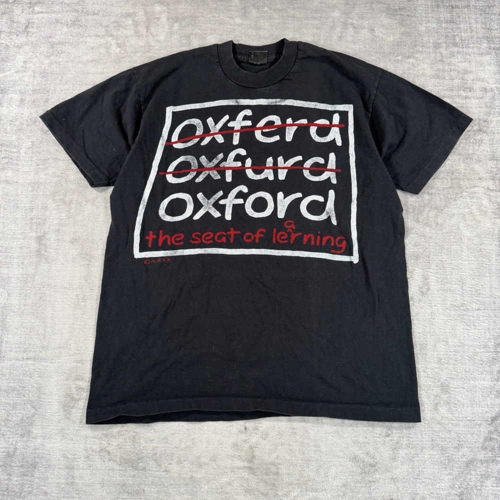 Vintage Oxford University Shirt Men XL Black Arts Seat of Learning 90s Funny
